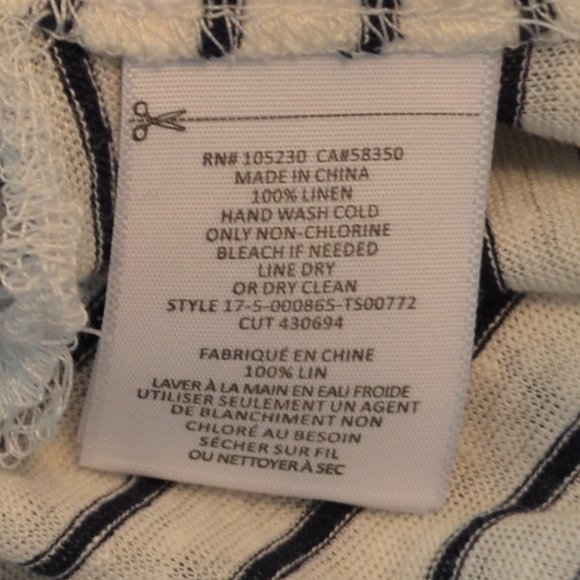 XXS Joie Navy Blue & White Striped 100% Linen Shirt - Picture 11 of 13